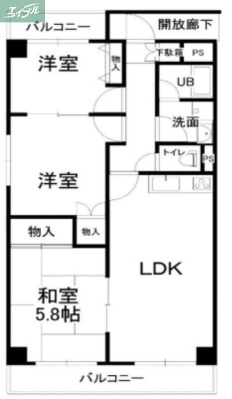 アリベ国富II(3LDK/2階)の間取り写真