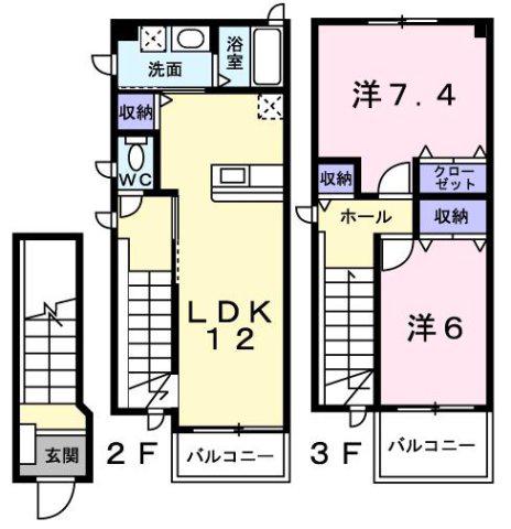 スターライトシティE棟(2LDK/2階)の間取り写真