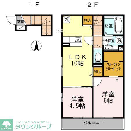 アザレアKガーデン(2LDK/2階)の間取り写真
