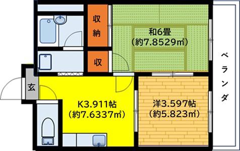 宮田町寿ビル(2K/4階)の間取り写真
