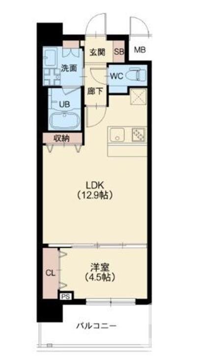 スプランディット中百舌鳥(1LDK/8階)の間取り写真
