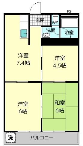 大和ビルマンション B棟(3DK/1階)の間取り写真