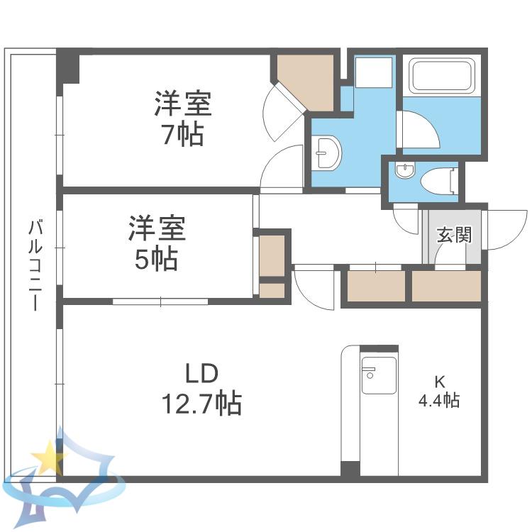 レジディア北2条イースト(2LDK/13階)の間取り写真