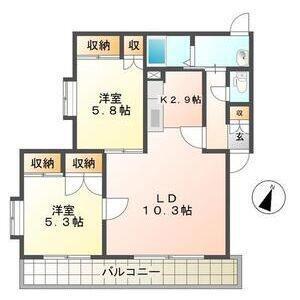 ラ・ヌーベルコート旭町(2LDK/2階)の間取り写真