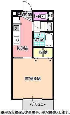 アミティエ木下(1K/2階)の間取り写真