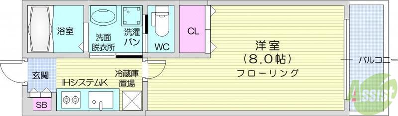 アリュール北仙台(1K/2階)の間取り写真