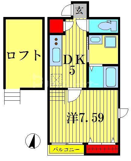 パームツリー金町(1DK/1階)の間取り写真