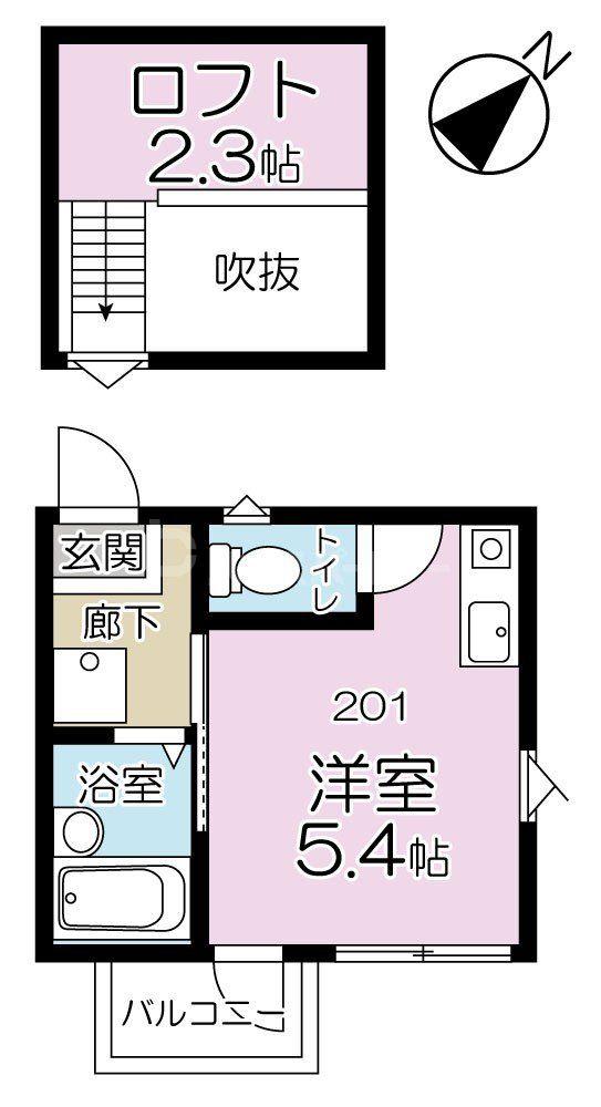 イーストハイム(1K/2階)の間取り写真