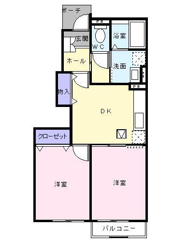 プロムナードIII(2DK/1階)の間取り写真