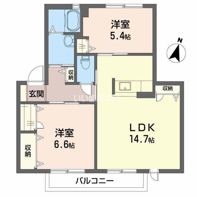 シャーメゾンヤナイB(2LDK/2階)の間取り写真