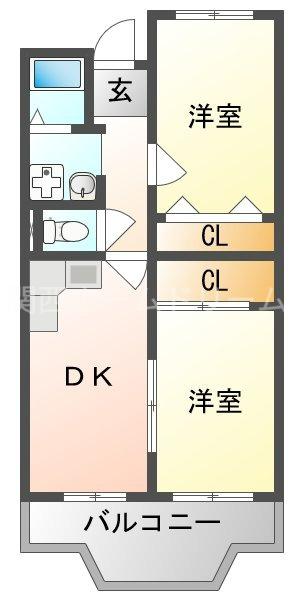 ピュアネスDOI(2DK/6階)の間取り写真