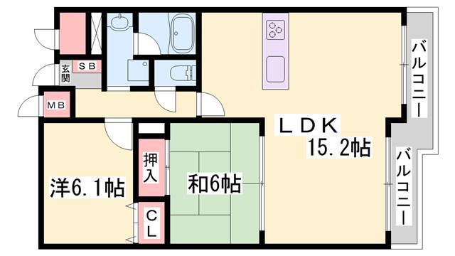 クレストコート加古川(2LDK/7階)の間取り写真