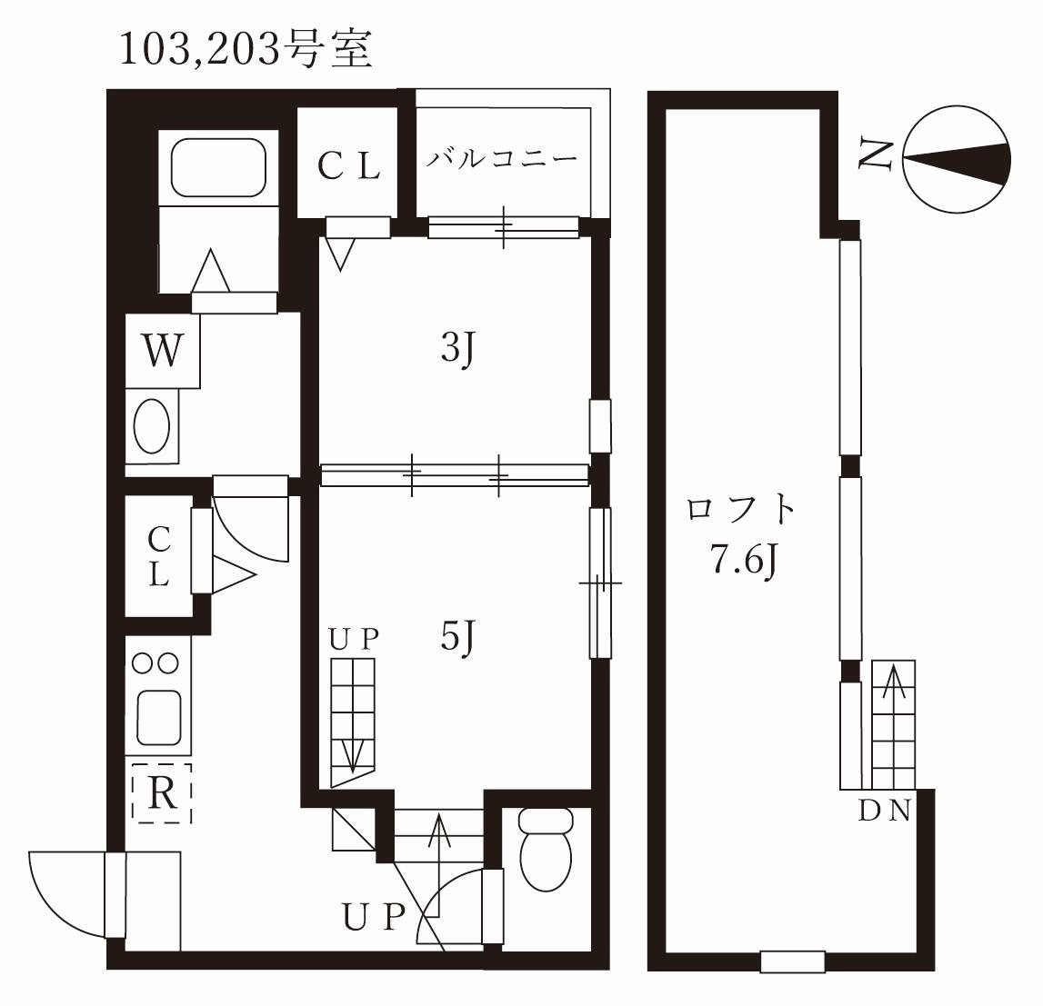 ハーモニーテラス河岸町II(1DK/2階)の間取り写真