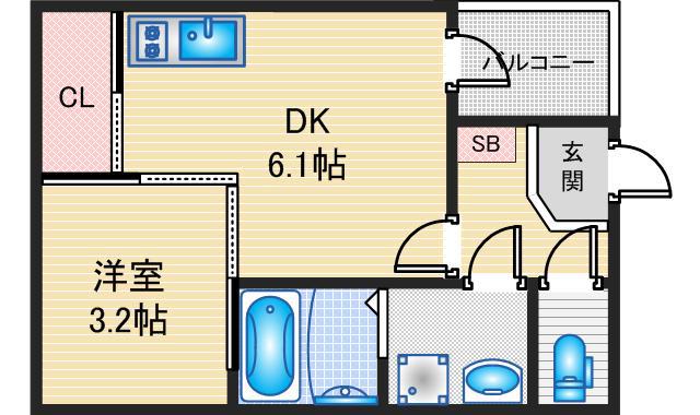 ハーモニーテラス道下町II(1DK/1階)の間取り写真