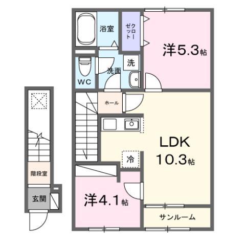 セイバリー KUBO I(2LDK/2階)の間取り写真
