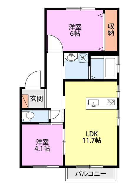 エルソレイユ(2LDK/2階)の間取り写真
