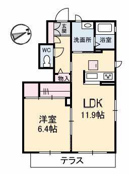 ポートタウン A棟(1LDK/1階)の間取り写真