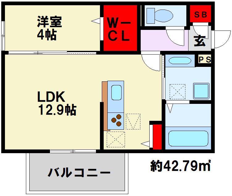 D-ROOM則松(1LDK/3階)の間取り写真