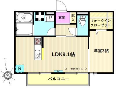 ジャスティ(1LDK/1階)の間取り写真
