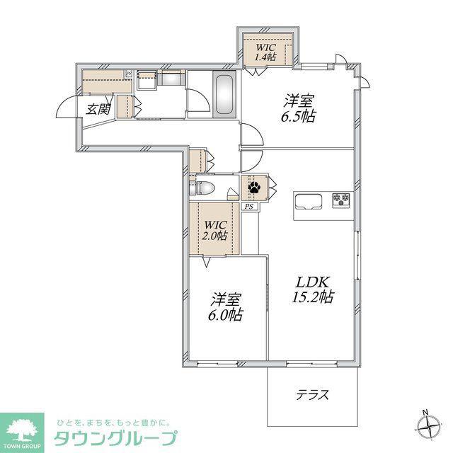 JUMEAUX 北館(2LDK/1階)の間取り写真