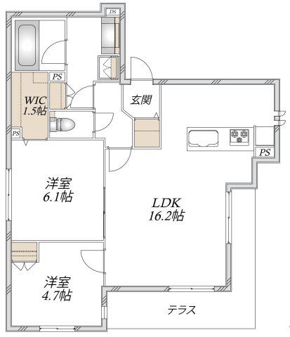 MANSION KAZAN(2LDK/1階)の間取り写真