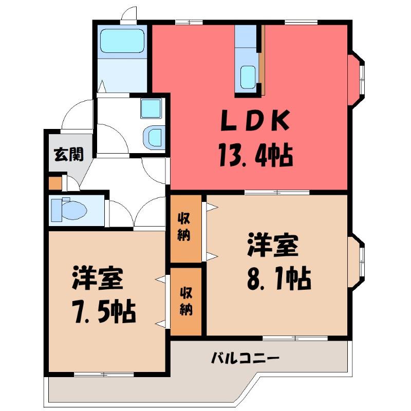 プリムヴェールB(2LDK/2階)の間取り写真