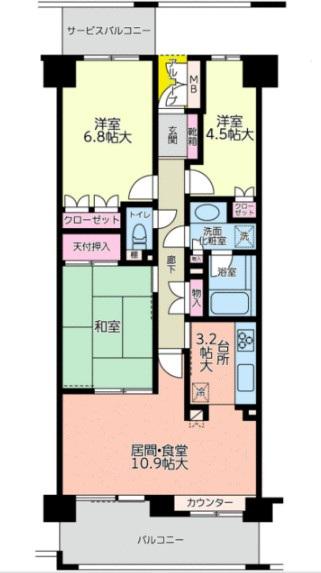 ヴェルデ町田(3LDK/14階)の間取り写真