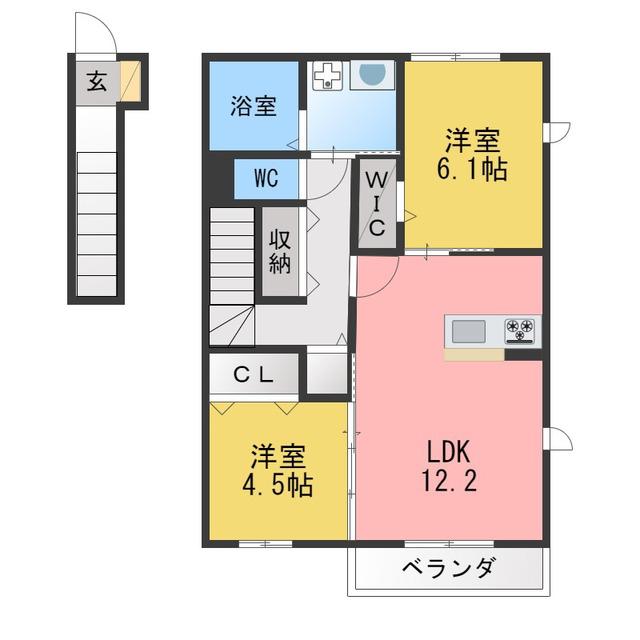 ラ・セーヌ(2LDK/2階)の間取り写真