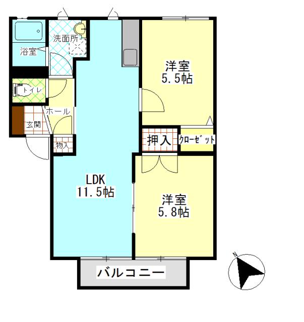 ノーズヴィラ一番館 (2LDK/2階)の間取り写真