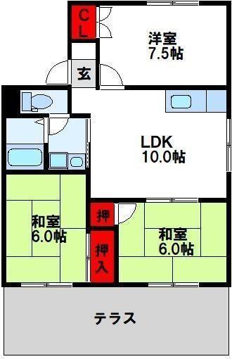 シャルム牧山(3LDK/1階)の間取り写真