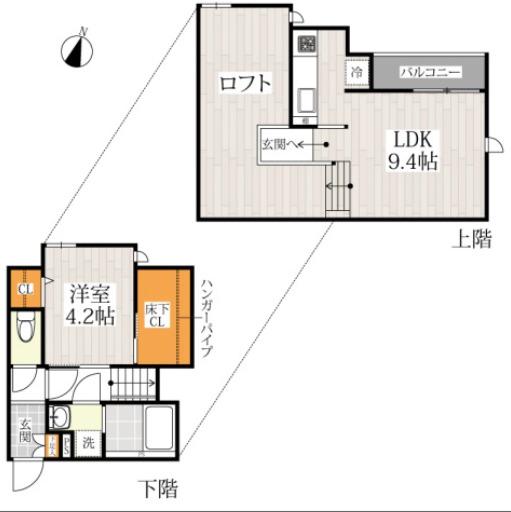 CB鳥栖シエント(1LDK/2階)の間取り写真
