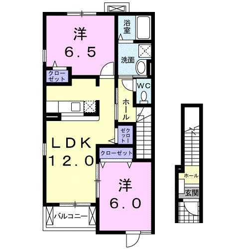 アイビーガーデンA(2LDK/2階)の間取り写真