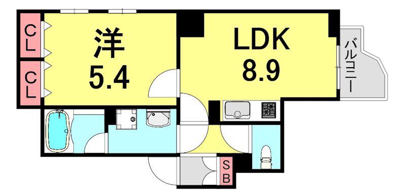 アミーグランコート三宮(1LDK/5階)の間取り写真