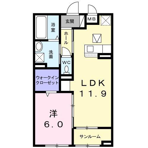 ディア フレンズ(1LDK/1階)の間取り写真