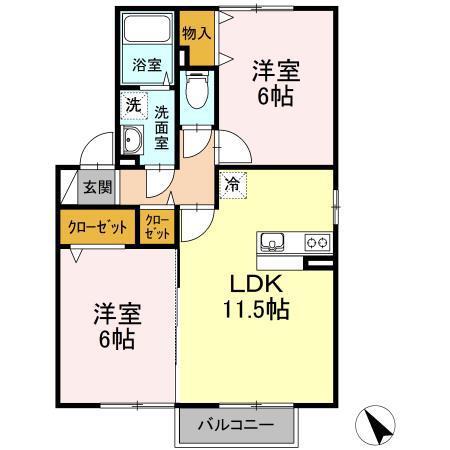 ザ・ギャラリーD(2LDK/2階)の間取り写真