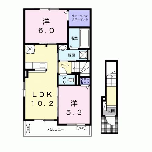 カルムハウスII(2LDK/2階)の間取り写真