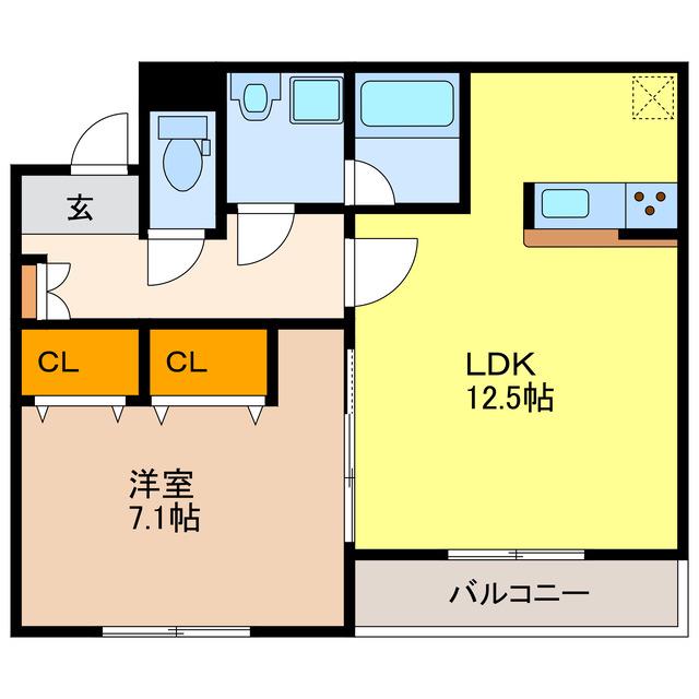 VISAGE笠原II(1LDK/1階)の間取り写真