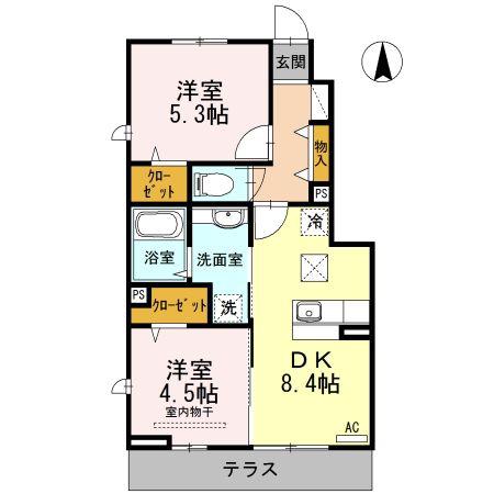 クレール松ノ木(2DK/1階)の間取り写真