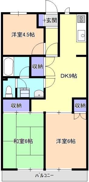 スクウェアーパレス(3DK/2階)の間取り写真