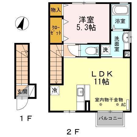 シャルル・コリーヌ(1LDK/2階)の間取り写真