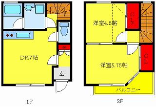メゾネット滝野川III(2DK/1階)の間取り写真