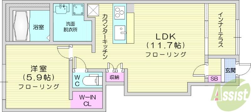 エトワール キリ(1LDK/1階)の間取り写真