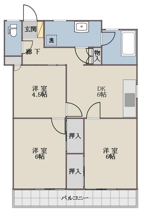 丸富ハイツ(3DK/4階)の間取り写真