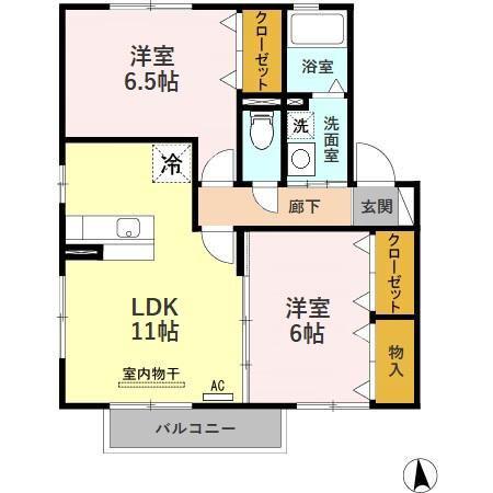 CASA・L D棟(2LDK/2階)の間取り写真