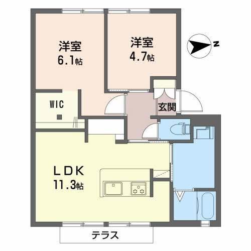 菊水ハイツB棟(2LDK/1階)の間取り写真