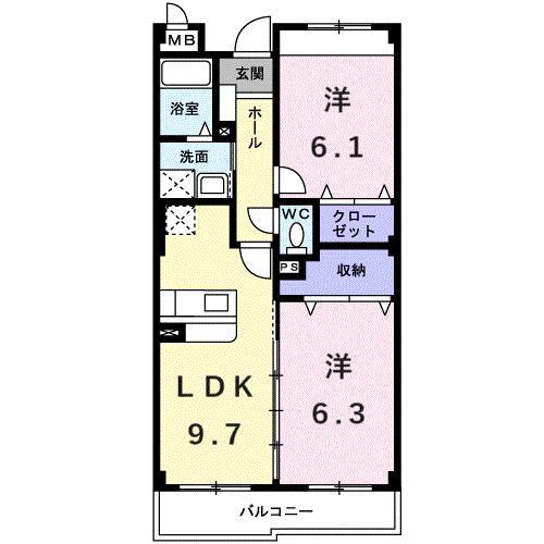 インヴィテ・ボヌールII番館(2LDK/2階)の間取り写真
