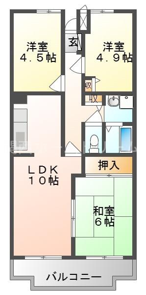 グリーンヴィラ御領(3LDK/2階)の間取り写真