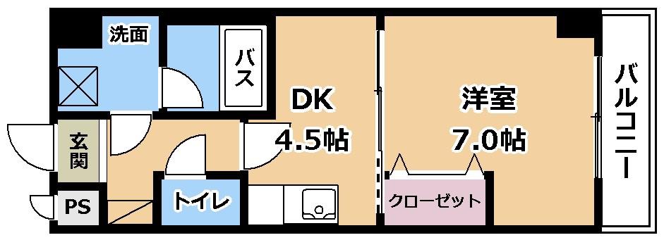 ユニティー南草津(1DK/9階)の間取り写真