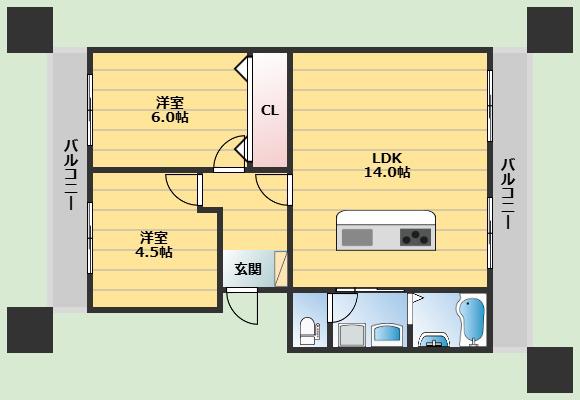 隆豊ハイツ(2LDK/1階)の間取り写真