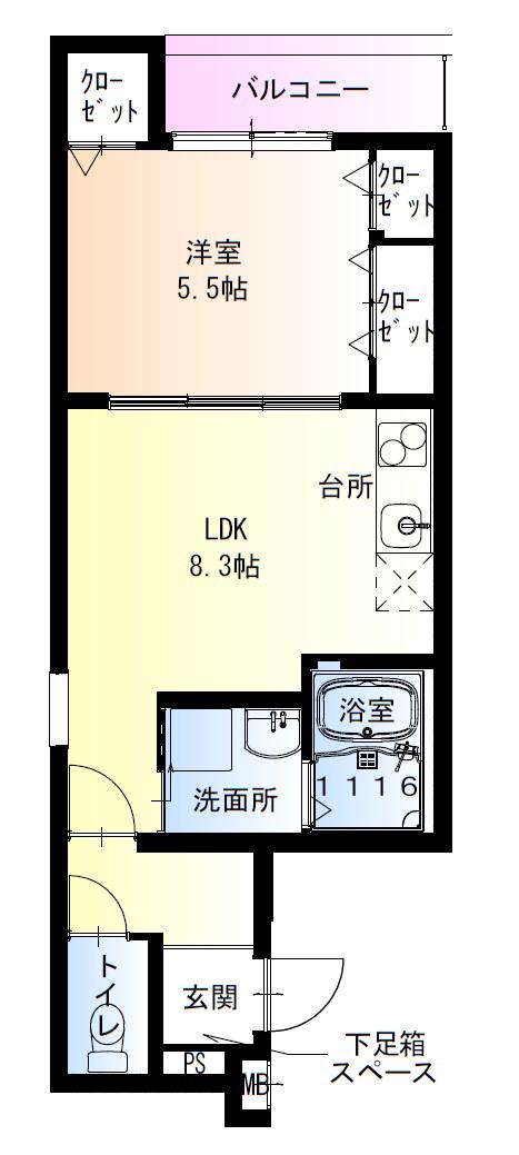 フジパレス西取石III番館(1LDK/2階)の間取り写真
